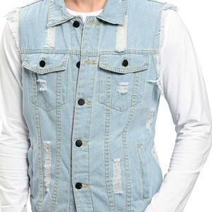 INVACHI Men's Size Medium Casual Slim Fit Denim Vest Sleeveless Jeans Jacket